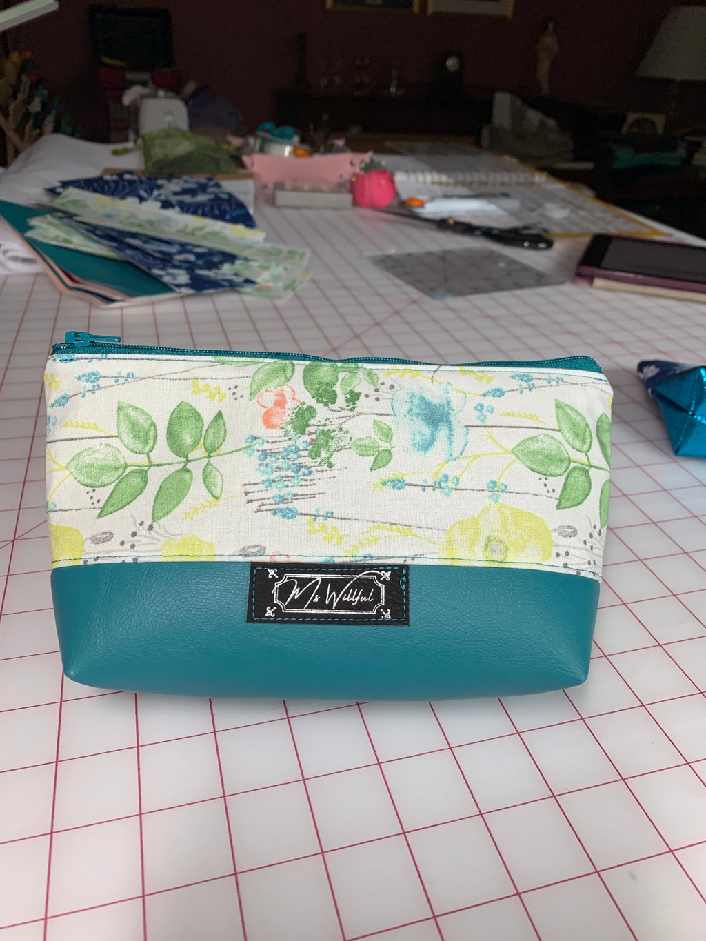 Teal and Peach Zipper Pouch