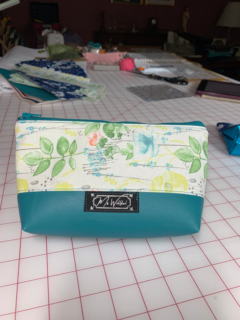 Teal and Peach Zipper Pouch