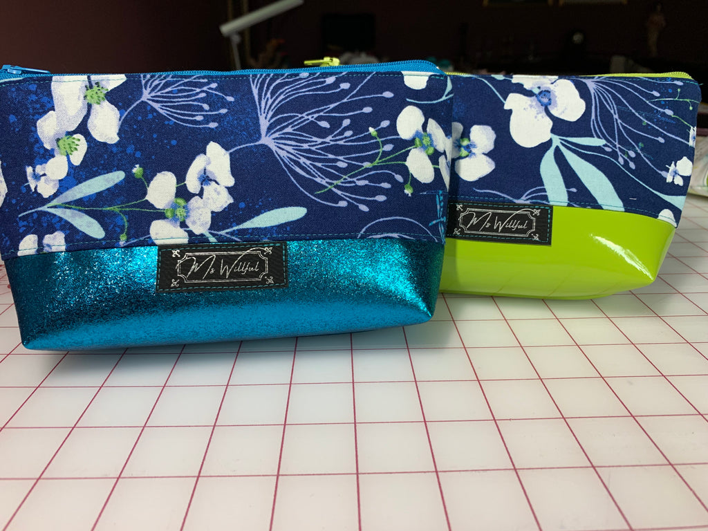 Teal Glitter and Navy Zipper Pouch