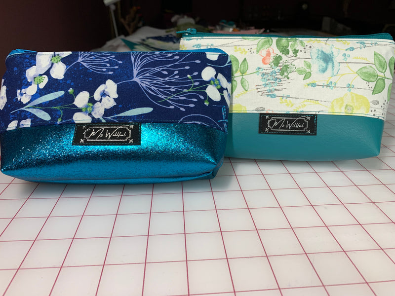 Teal Glitter and Navy Zipper Pouch