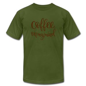 Coffee on My Mind Unisex Jersey T-Shirt by Bella + Canvas - olive